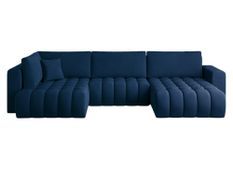 Canapé panoramique convertible design capitonné tissu bleu foncé méridienne droite Boston 350 cm