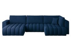 Canapé panoramique convertible design capitonné tissu bleu foncé méridienne gauche Boston 350 cm