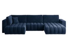 Canapé panoramique convertible design capitonné tissu doux bleu foncé méridienne droite Boston 350 cm