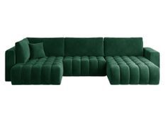 Canapé panoramique convertible design capitonné tissu doux vert méridienne droite Boston 350 cm