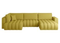 Canapé panoramique convertible design capitonné tissu jaune méridienne droite Boston 350 cm