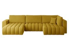 Canapé panoramique convertible design capitonné velours jaune méridienne gauche Boston 350 cm