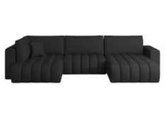 Canapé panoramique convertible design capitonné tissu noir méridienne droite Boston 350 cm