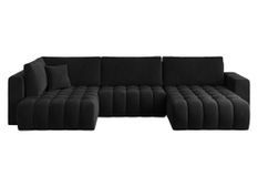 Canapé panoramique convertible design capitonné velours noir méridienne droite Boston 350 cm