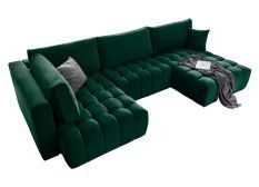 Canapé panoramique convertible design capitonné velours vert foncé méridienne droite Boston 350 cm