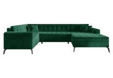 Canapé panoramique convertible droit tissu vert matelassé Bonty 340 cm