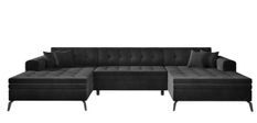 Canapé panoramique convertible en tissu ROMY - Pieds métal noir