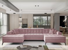 Canapé panoramique convertible en velours ROMY - Pieds métal noir