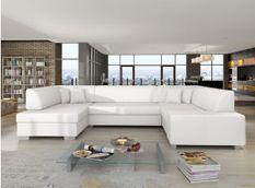 Canapé panoramique convertible HOUSTON en simili cuir avec coffre de rangement