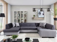 Canapé panoramique convertible HOUSTON en velours avec coffre de rangement