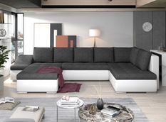 Canapé panoramique convertible JONAZ simili cuir, tissu - Rangement integré