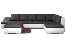 Canapé panoramique convertible JONAZ simili cuir, tissu - Rangement integré