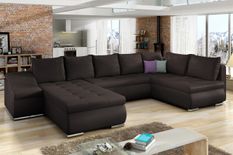 Canapé panoramique convertible JONAZ simili cuir - Rangement integré