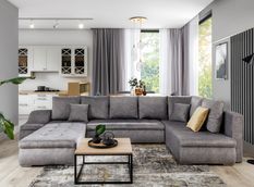 Canapé panoramique convertible JONAZ tissu - Rangement integré