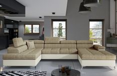 Canapé panoramique convertible KUTTY en bi matiere - Rangement et appuie-têtes réglables