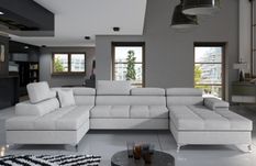 Canapé panoramique convertible KUTTY tissu - Rangement et appuie-têtes réglables