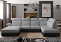 Canapé Convertible Panoramique LEVANO Tissu et Simili Cuir, Têtières