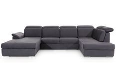 Canapé panoramique convertible LEVANO velours - Rangement et appuie-têtes réglables