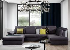 Canapé panoramique convertible LEVANO velours - Rangement et appuie-têtes réglables