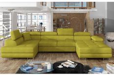 Canapé panoramique convertible ROMANO tissu - Rangement et appuie-têtes réglables