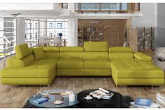 Canapé panoramique convertible ROMANO tissu - Rangement et appuie-têtes réglables