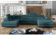 Canapé panoramique convertible ROMANO velours - Rangement et appuie-têtes réglables