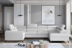Canapé panoramique convertible SKADA simili cuir – Rangement et appuis-têtes réglables