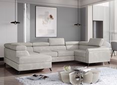 Canapé panoramique convertible SKADA velours – Rangement et appuis-têtes réglables