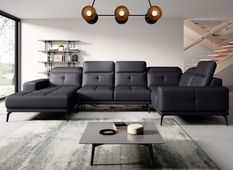 Canapé panoramique convertible SKAW en simili cuir avec têtières réglables – 350 cm