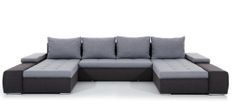 Canapé panoramique convertible TINO bi-matière avec rangement