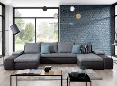 Canapé panoramique convertible TINO bi-matière avec rangement