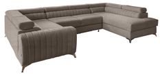 Canapé panoramique convertible tissu beige taupe avec coffre de rangement Louve 340 cm