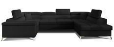 Canapé panoramique convertible tissu noir avec coffre de rangement Triano 342 cm