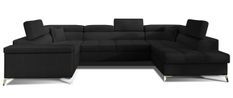 Canapé panoramique convertible tissu noir coffre de rangement à droite Triano 350 cm