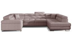 Canapé panoramique convertible TOVY en tissu avec coffre et têtières réglables – 340 cm