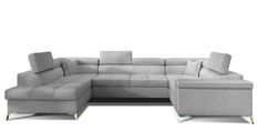 Canapé panoramique convertible TRIANO tissu - Coffre de rangement et têtières réglables