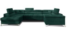 Canapé panoramique convertible velours vert foncé avec coffre de rangement Triano 342 cm