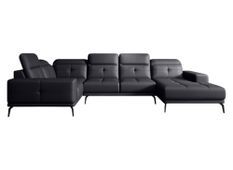 Canapé panoramique design simili cuir noir têtières angle gauche avec accoudoir Stan 350 cm