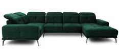 Canapé panoramique design tissu vert foncé têtières angle gauche avec accoudoir Stan 350 cm
