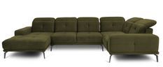 Canapé panoramique design tissu vert olive têtières angle droit avec accoudoir Stan 350 cm