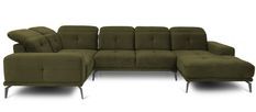 Canapé panoramique design tissu vert olive têtières angle gauche avec accoudoir Stan 350 cm