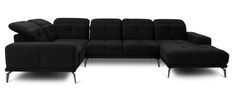 Canapé panoramique design velours noir têtières angle gauche avec accoudoir Stan 350 cm