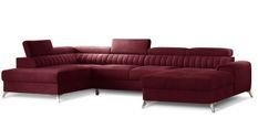 Canapé panoramique en U convertible KALANTE en velours avec coffre et têtières réglables – 347 cm