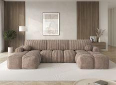 Canapé panoramique en U VANITY convertible – Velours côtelé & coffre intégré - 319 cm