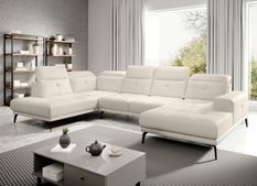 Canapé panoramique moderne simili cuir beige clair angle gauche Versus 350 cm