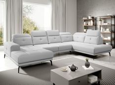 Canapé panoramique moderne simili cuir blanc angle droit Versus 350 cm