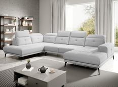 Canapé panoramique moderne simili cuir blanc angle gauche Versus 350 cm