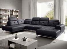 Canapé panoramique moderne simili cuir noir angle gauche Versus 350 cm