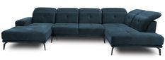 Canapé panoramique moderne tissu bleu foncé têtières angle droit Versus 350 cm