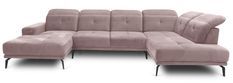 Canapé panoramique moderne velours rose balais têtières angle droit Versus 350 cm